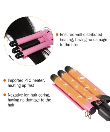 Portable 3 Barrel Ceramic Hair Curling Iron - Temperature Adjustable Wave Iron Wand for DIY Curly Hair Styling (22mm) - Buy Online on GoSupps.com