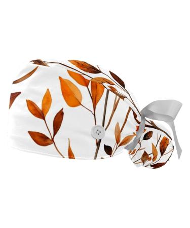 2 Pieces Scrub Caps Women Autumn Flowers Scrub Caps Women Ponytail for Kitchen Multicolour