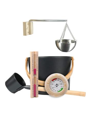 7L Sauna Bucket Sauna Accessory Set Sauna Bucket with Ladle Set with Long Handle Spoon Hourglass Thermometer/Hygrometer Sauna Aromatherapy Oil Cup Kit for Sauna and Spa