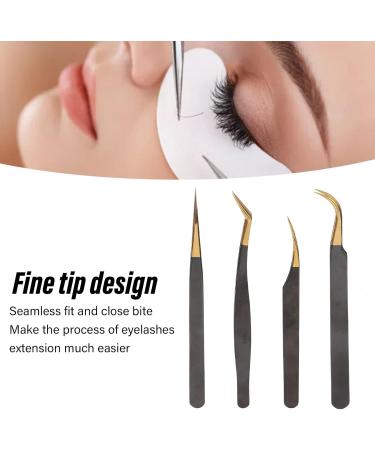 4-Part Eyelash Extension Tweezers Set | Curved & Straight Stainless Steel Applicators for False Eyelashes & Nail Art | Antistatic Beauty Tools - Buy Online on GoSupps.com