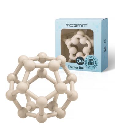 MCGMITT Baby Teething Toys - Food-Grade Silicone Teethers for Babies 0-18 Months Textured Sensory Balls Teething Toys Soft Chew for Newborn Teething Baby BPA Free 10cm (Beige) Sand