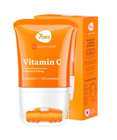7Days 7Days Face Cream with Vitamin C + Massager | Rejuvenating Brightening and Nourishing for the Skin | Lifting and Moisturizing Effect | Korean Anti-Aging Cosmetics 80 ml