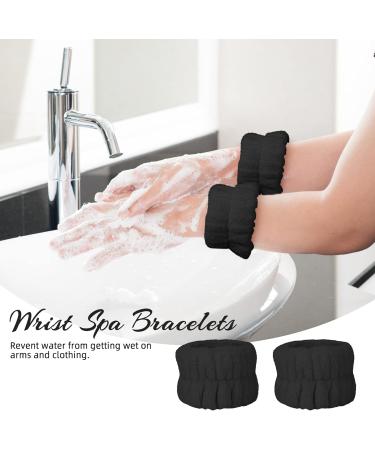 Sponge Puffy Spa Headband for Women, Terry Towel Cloth Fabric Skincare Headband with Wristbands - Black - Buy Online on GoSupps.com