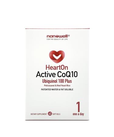 HeartOn Active CoQ10 Kaneka Ubiquinol 100 Plus Heart Health Supplement - 60 Softgels X 1 Box for 2 Months (60 Count) 60 Count (Pack of 1)