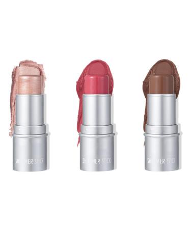 3Pcs Highlighting and Finishing Stick Set Includes blush contour and highlighter stick for a Flawless & Natural Glow For Nose Cheeks and Chin - Long-Lasting Easy Application (Set B 23G/Pc) Set B 7.67 g (Pack of 3)