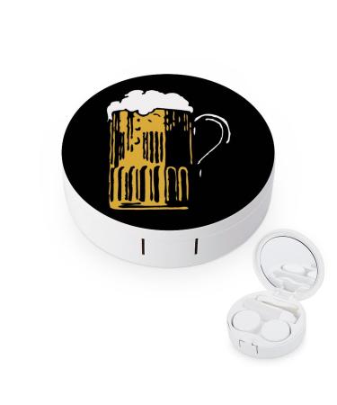 Beer Time Round Case For Contact Lens Kit Storage Box with Mirror Printed