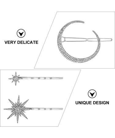 Lurrose 2 Sets Stars and Moon Hair Clips - Rhinestone Star and Moon Barrettes for Women and Girls - Silver Metal Alloy Hair Accessories - Buy Online on GoSupps.com