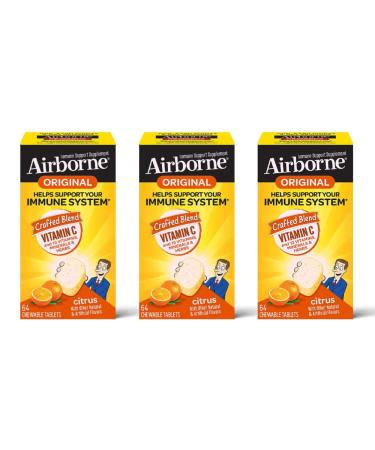 Airborne Vitamin C 1000mg (per Serving) - Citrus Chewable Tablets (64ct/Box) Gluten-Free Immune Support Supplement Vitamins A C E ZINC Selenium Echinacea Ginger Antioxidants (3-Pack)