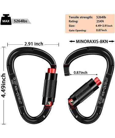25kN UIAA Certified Auto Locking Carabiner - Heavy Duty Climbing Equipment for Hammocks, Rescue, Dog Leash - Black (4PCS) - Buy Online on GoSupps.com