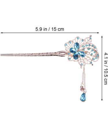 Uonlytech Flower Hair Stick Chinese Hair Chopsticks with Tassel Rhinestone Pearl Hair Pin Vintage Long Hair Decoration for Women Girls (Sky-Blue) Sky blue - Buy Online on GoSupps.com