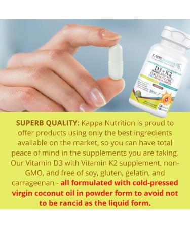 KAPPA NUTRITION Vitamin D3 + K2 with MCT Oil - 5000iu D3 & 100mcg K2 for Bone Health - 120 Vegan Capsules - Buy Online on GoSupps.com