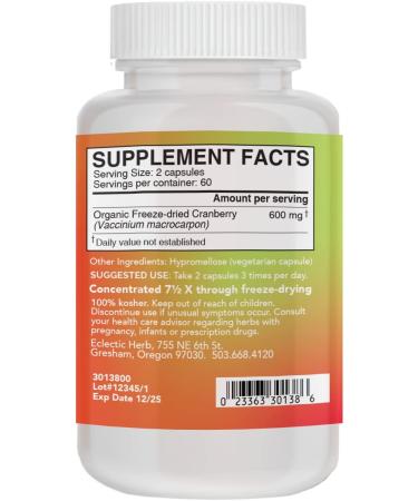 Eclectic Institute Freeze-Dried Cranberry 300mg - 120 Non-GMO Veg Caps - Buy Online on GoSupps.com