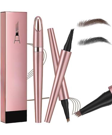 Magic Eyebrow Pencil - 2024 New 3D Waterproof Microblading Eyebrow Pencil Contouring Pen - Natural Long-Lasting Fine Stroke Microblading 4 Tip Eyebrow Pencil (Dark Brown+Black)