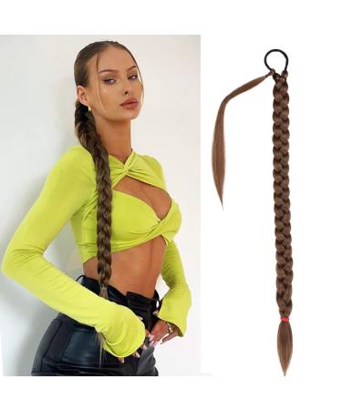 Leeven 34 Inch Ponytail Wrap Around Hair Extensions Synthetic Slick Ponytail Hair Pieces Natural Dark Blonde Ponytail Hair Extensions 827# 34 Inch (Pack of 1) 827# /Dark Blonde