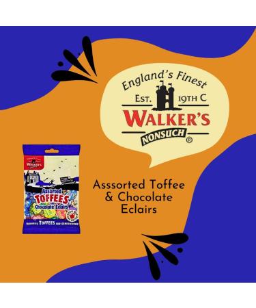 Toffee Sweets Walkers Assorted Selection with Chocolate Eclairs x 2 Bags 300g Bundle with Silver Window Lid Refillable On-the-Go Tin - Buy Online on GoSupps.com