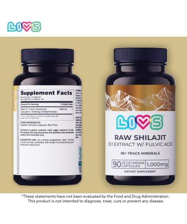 LIVS Raw Shilajit Capsules 10 000mg Pure Himalayan Shilajit for Men & Women | with Fulvic Acid & Trace Minerals | Natural Energy Focus & Immune Support 90 Ct Raw Shilajit Capsules 90 Count (Pack of 1) - Buy Online on GoSupps.com