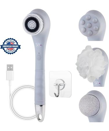 Spa Sciences NERA Shower Body Brush - 4-in-1 Multifunction Treatment for Exfoliation, Cleansing, Massaging - Includes Body Brush, Loofah, Pumice Stone, Massage Head - All Skin Types - Buy Online on GoSupps.com
