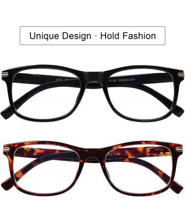 DOOViC Bifocal Reading Glasses 2 Pack - Fashionable Comfortable Blue Light Blocking Readers for Men & Women - 2.0x Strength (C1+C3 - Buy Online on GoSupps.com