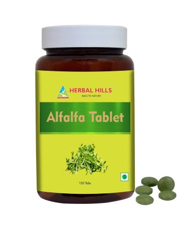 Herbal Hills Alfalfa Tablets | 120 Count | Source of Vitamin A | Natural Green Superfoods 120 Count (Pack of 1)