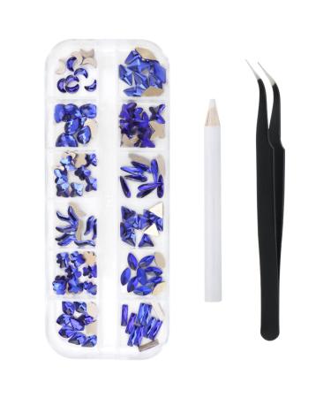 120 Pieces Flatback Rhinestones for Crafts Nail Gems Gemstones Crystals Jewels Craft Glass Diamonds Stones Bling Bedazzler Kit with Tweezers and Picking Pen 12 Colors 12 Shapes Rhinestones for