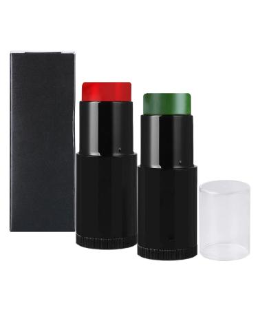 2Pcs Red Green Face Body Paint Stick Cream Blendable Sticks for Halloween Cosplay or Sports Waterproof Sweatproof Hypoallergenic (Red + Dark Green)