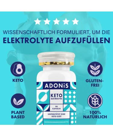 Adonis Keto Electrolyte Supplement | Sugar-Free Carb-Free Rehydration | Essential Sodium Potassium Magnesium & Calcium | Vegan & Keto-Friendly | 90 Capsules - Buy Online on GoSupps.com