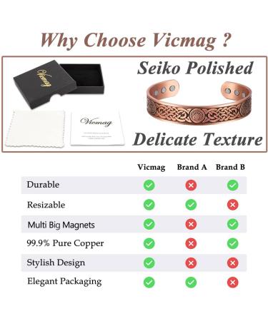 VicMAG Copper Magnet Hardship Bracelet for Men - Arthritis Pain Relief - Adjustable Pure Copper Cuff with Celtic Knot Gift Box - Buy Online on GoSupps.com