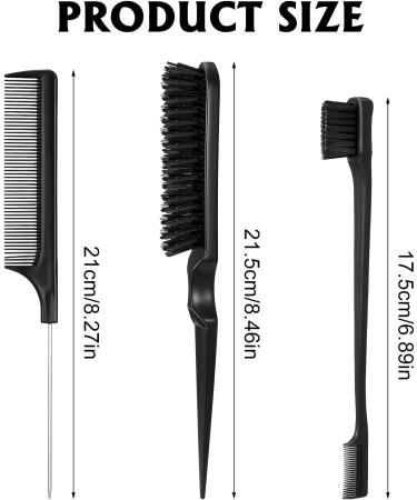 Dacitiery 3 Pcs Slick Brush Set - Hair Teasing, Edge Control, Bristle Brush Set - Grooming Combs for Women, Babies, and Kids (Black) - Buy Online on GoSupps.com