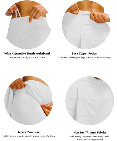MEIVSO Women's Tennis Skirt with Pockets and Shorts - White Medium | Activewear Sports Skort - Buy Online on GoSupps.com
