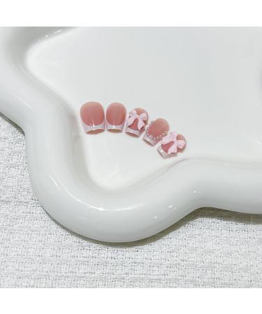 Buy French Press on Nails - Square Pink Fake Nails with Pearls & Bow Charms - 24 Pcs Summer Acrylic Full Cover for Women & Girls - Buy Online on GoSupps.com