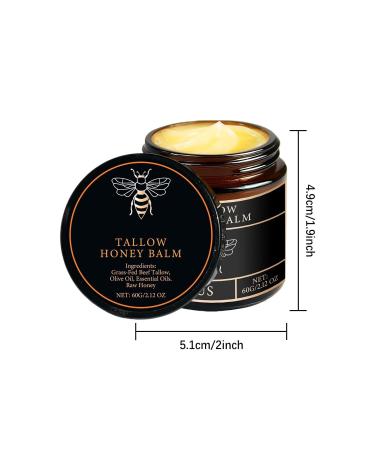 Beef Tallow and Honey Balm - Firming Moisturizing Cream Hydrates and Nourishes Repairs Skin Barrier Smooths and Softens Skin Revitalizes Skin's Vitality 60g/2.12oz Black - Buy Online on GoSupps.com