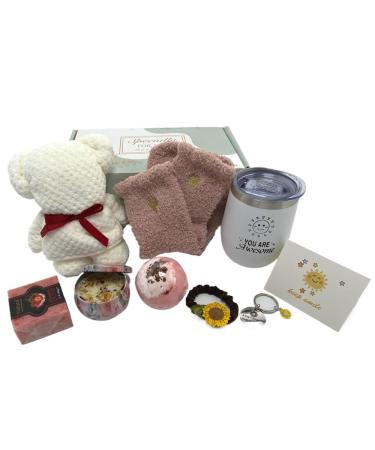 Birthday Gifts for Women Best Friend Personalized Unique Gift Basket with Bath Bombs and Scented Candles for Mom Wife Girlfriend Sister Relaxation Inspirational Sunflower