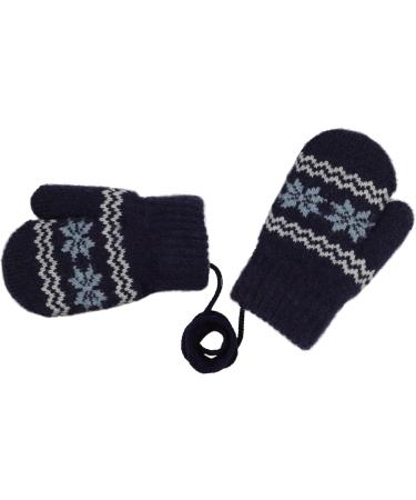Baby Winter Mittens with Anti-Lost String | Dual Layers Plush Padded Knitted Gloves for Infant Toddlers | Navy Blue, 0-3 Years - Buy Online on GoSupps.com