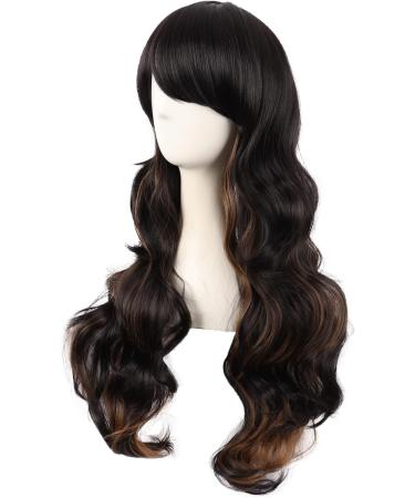 MapofBeauty 28 Charming Women Side Bangs Long Curly Synthetic Wig - Black Mixed Brown - Buy Online on GoSupps.com