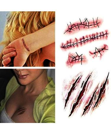 15 Sheets Temporary Horror Scar Tattoos Stickers - Realistic Fake Bloody Wound, Stitch, and Scab Decals for Halloween Cosplay Party - Buy Online on GoSupps.com