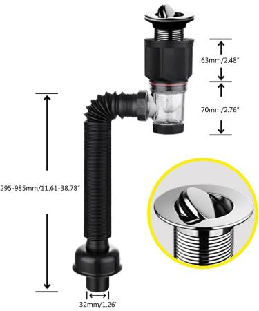 Universal Washbasin Drainer With Flexible Drain Down Hose & Popup Filter Sink Plug Odour Resistant Drainer Flexible Drain Down Hose Popup Basin Waste Drainer Universal Washbasin Drainer With - Buy Online on GoSupps.com