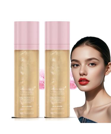 2 Pcs Sunglaze Sheer Setting Mist Sunscreen SPF 50 Broad Spectrum Shimmering Body Oil Mist for Face & Body Hydrating Makeup Glow Spray Reef-Safe Non-Greasy & Fast-Absorbing
