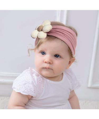 Nayyana 3-Piece Baby Flower Headband Set | Soft Nylon Hair Accessories for Girls Newborns & Toddlers - Beige Pink Khaki - Buy Online on GoSupps.com