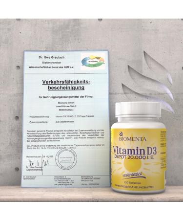 Buy BIOMENTA Vitamin D3 High-Dose 20 000 IU Tablets 120 Vegetarian Tablets Premium Quality for Optimal Health - Buy Online on GoSupps.com