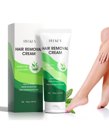 Hair Removal Cream with Green Tea & Aloe Safe and Gentle for Sensitive Skin Painless Non-Irritating Hair Remover for Leg Underarms Bikini Depilatory Cream for Women and Men 4.23 OZ