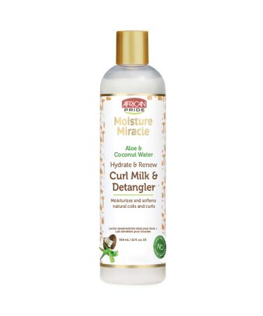 African Pride Moisture Miracle Hydrate & Renew Curl Milk & Hair Detangler  For Natural Coils & Curls  Hydrates & Controls Frizz  12 oz Single