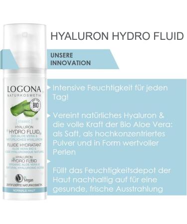 LOGOCOS LOGONA Naturkosmetik Hyaluron serum with highly concentrated organic aloe vera and hyaluronic acid Hydro Fluid intensively hydrates the face natural and vegan facial care 30 - Buy Online on GoSupps.com