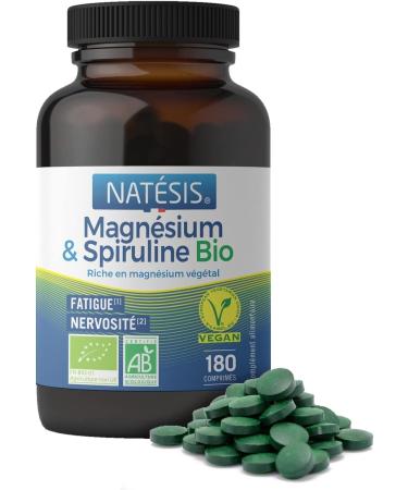 Natésis - Magnesium & Spirulina Organic Unique Anti-Fatigue Complex - Superfood, Energy, Immunity, Sport - 180 Tablets