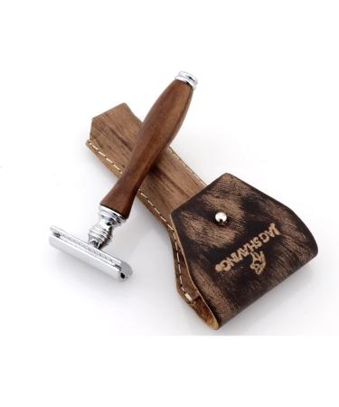 JAG Shaving Razor Set - Sustainable 4-Part Wooden Razor Set with Silberspitz Brush Double Edge Blades Stand & Leather Bag - Eco-Friendly Shaving Solution - Buy Online on GoSupps.com