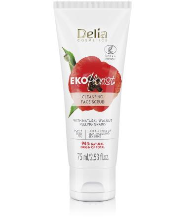 Delia Cosmetics - EKOflorist - Cleansing Scrub - Vegan Peeling Natural Cosmetic with Walnut Particles - for All Skin Types - Cleanses Smoothes Removes Dead Skin - 75ml