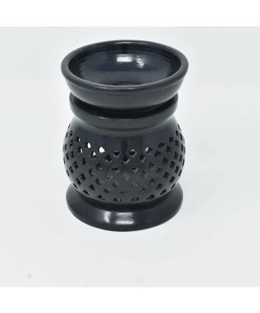 Hand Carved Soapstone Essential Oil Burner Diffuser - 4 Inch Black Tea Light Holder Aromatherapy - Buy Online on GoSupps.com