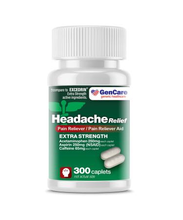GenCare - Extra Strength Headache Relief Acetaminophen with Aspirin (NSAID) & Caffeine (300 Caplets) Value Pack | Head Pain Relief, Muscle Aches, Back Pain & Body | Generic Excedrin Extra Strength