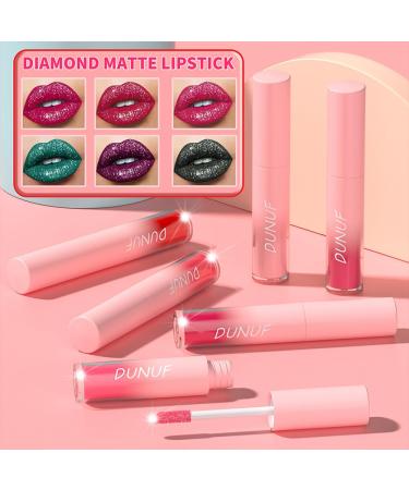 Dulele 12 PCS Diamond Glitter Liquid Lipstick Set | Long Lasting Metallic Shimmer & Matte | Non-Stick Cup | Highly Pigmented Lip Gloss - Buy Online on GoSupps.com