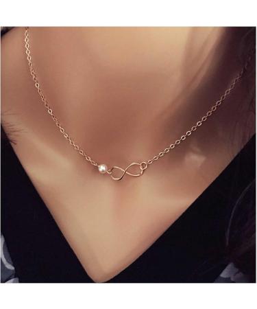 Boho Pearl Infinity Choker Necklace - Gold Figure Eight Pendant Jewelry for Women & Girls - Perfect Gift - Buy Online on GoSupps.com