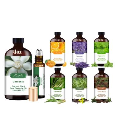 Gardenia Essential Oil & 6-Bottle Aromatherapy Set 4.33oz + 6 120ml Premium Scent Collection for Diffusers Candle Making Home Fragrance & Complete Wellness Gift Box